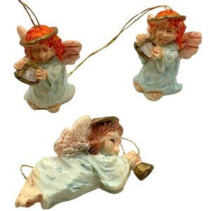 Vintage Miniature Angel Ornaments Set Of 3 Trumpet Halos For Christmas Decor